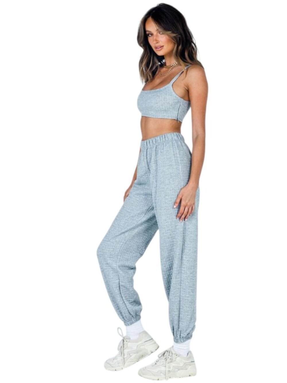 Princess Polly Arabella 2-Piece Lounge Set Gray Waffle Knit - Size 6